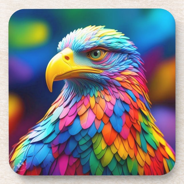 Rainbow Coloured Bald Eagle-65456 Coaster (Front)