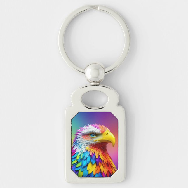 Rainbow Coloured Bald Eagle-65456 Key Ring (Front)