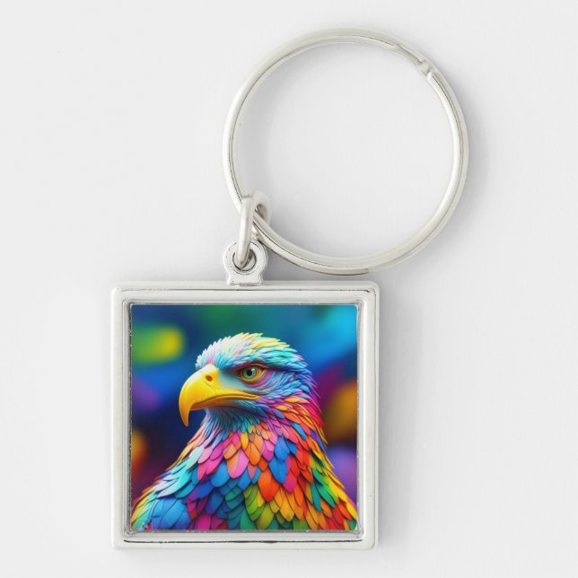Rainbow Coloured Bald Eagle-65456 Key Ring (Front)