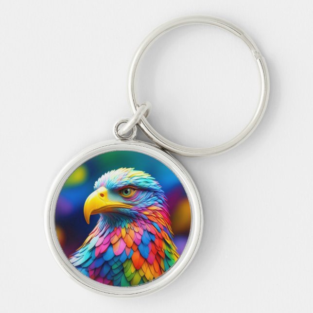 Rainbow Coloured Bald Eagle-65456 Key Ring (Front)