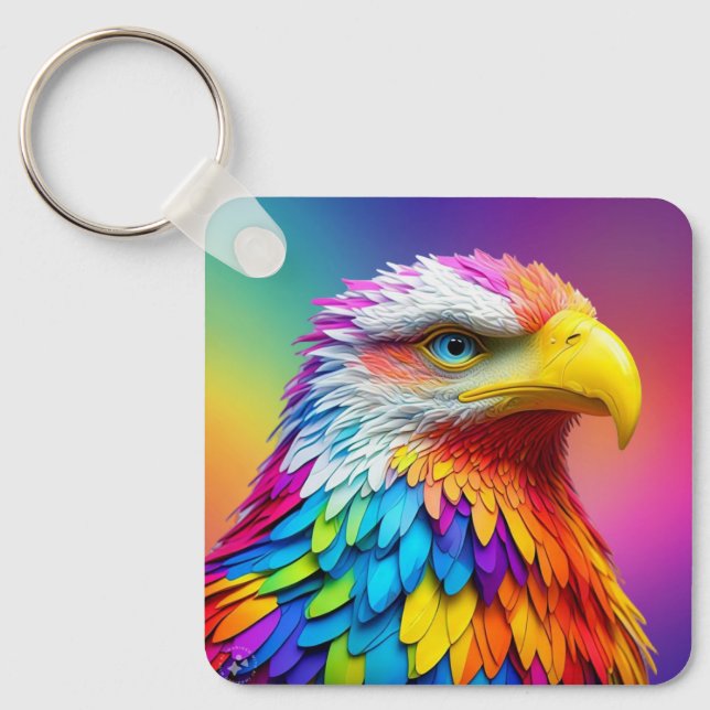Rainbow Coloured Bald Eagle-65456 Key Ring (Front)