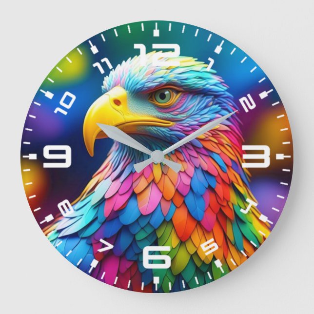Rainbow Coloured Bald Eagle-65456 Large Clock (Front)