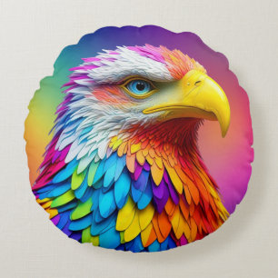 Rainbow Coloured Bald Eagle-65456 Round Cushion