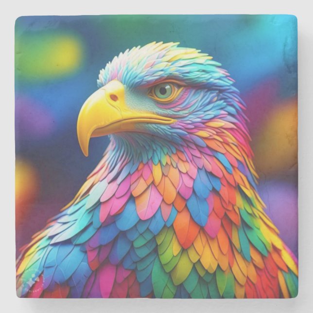 Rainbow Coloured Bald Eagle-65456 Stone Coaster (Front)