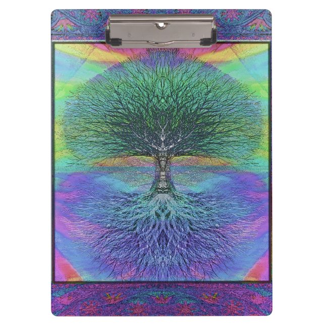 Rainbow Coloured Blue and Green Tree Clipboard (Front)