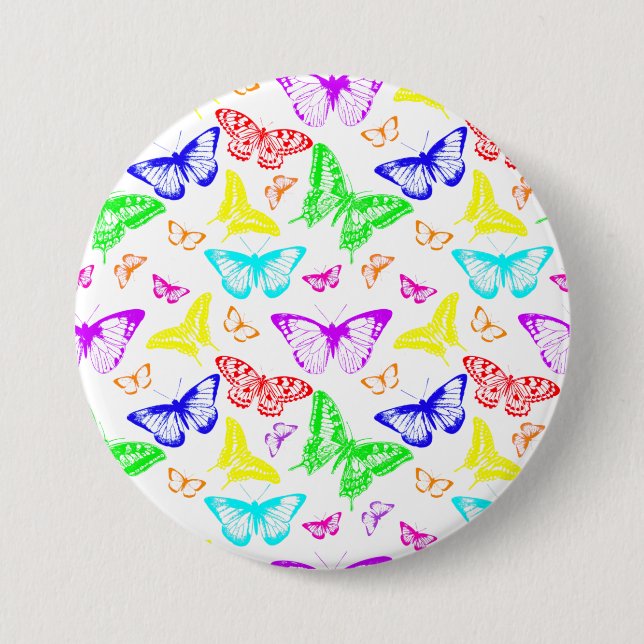Rainbow Coloured Butterflies Flying 7.5 Cm Round Badge (Front)