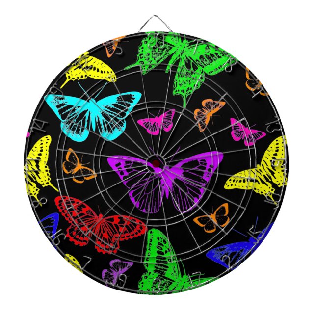 Rainbow Coloured Butterflies Flying Dartboard (Front)