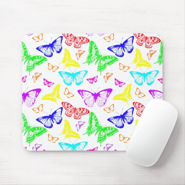 Rainbow Coloured Butterflies Flying Mouse Pad (With Mouse)