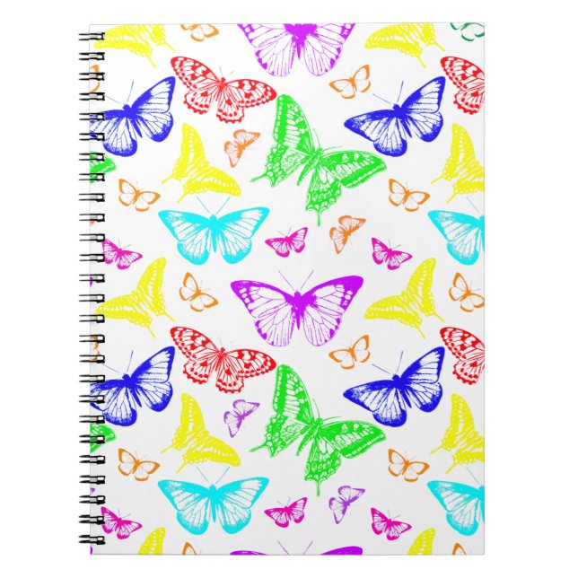 Rainbow Coloured Butterflies Flying Notebook (Front)