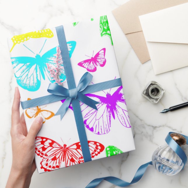 Rainbow Coloured Butterflies Flying Wrapping Paper (Gifting)
