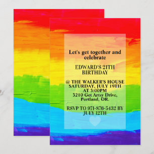 Rainbow Coloured Canvas Painting Birthday Party Invitation