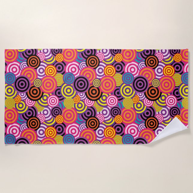 Rainbow Coloured Circles Beach Towel (Front)