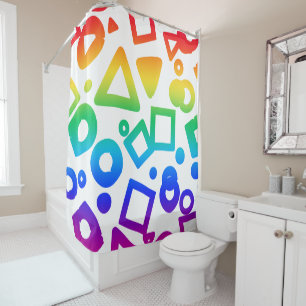 Rainbow coloured cubics white background shower curtain
