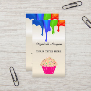 Rainbow coloured cupcake, chef Bakery Business Car Card