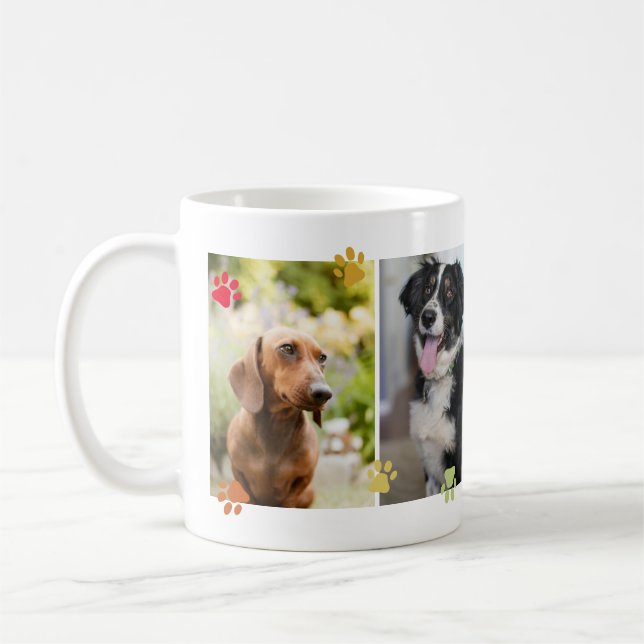 Rainbow Coloured Cute Paw Prints Four Pet Photos Coffee Mug (Left)