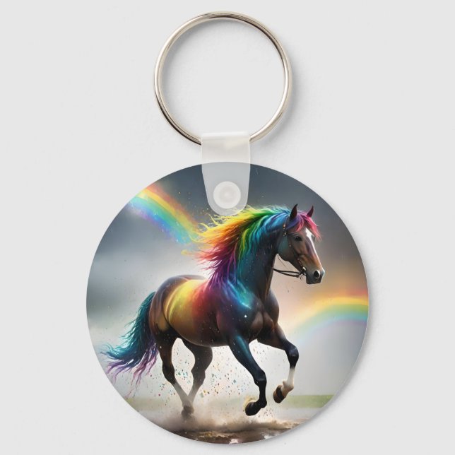 Rainbow Coloured Fantasy Horse, Key Ring (Front)