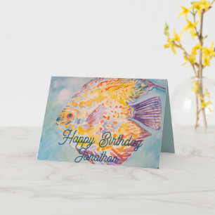Rainbow Coloured Fish Watercolour Birthday Card