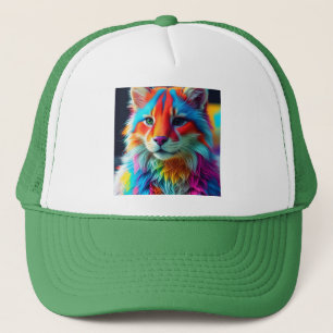 Rainbow Coloured Fur Cat Trucker Hat