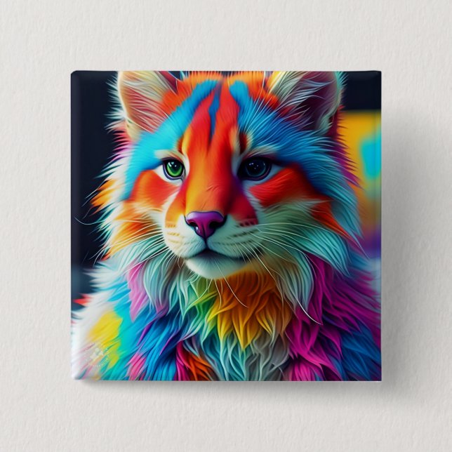 Rainbow Coloured Furry Cat-68587 15 Cm Square Badge (Front)