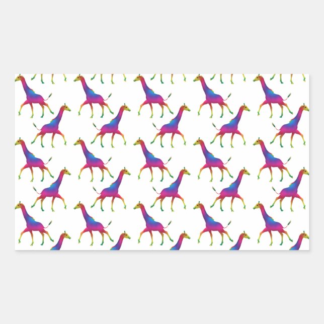 Rainbow Coloured Giraffe Rectangular Sticker (Front)