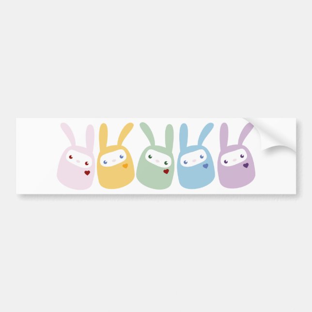 Rainbow Coloured Gumdrop Bunnies Bumper Sticker (Front)