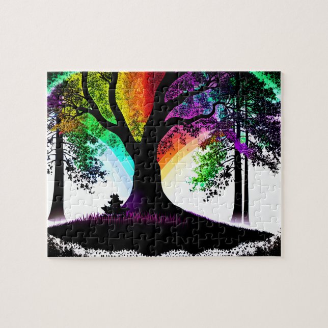 Rainbow-Coloured Happy Tree in a Forest Jigsaw Puzzle (Horizontal)