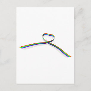 Rainbow coloured heart shape ribbon postcard