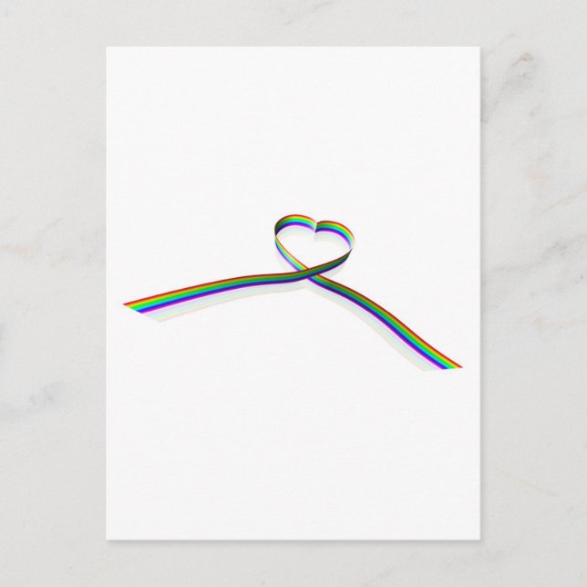 Rainbow coloured heart shape ribbon postcard (Front)