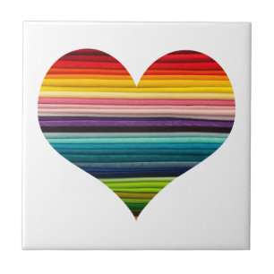 Rainbow Coloured Heart Striped Ceramic Tile