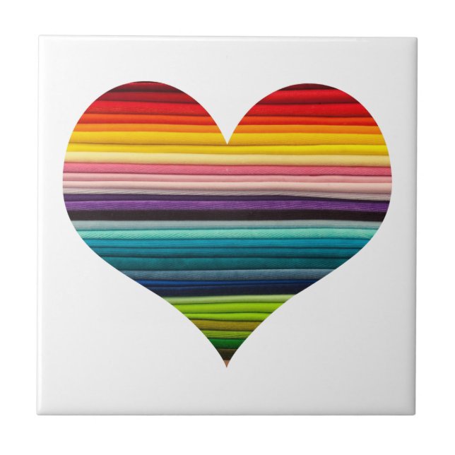 Rainbow Coloured Heart Striped Ceramic Tile (Front)