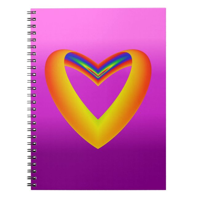 Rainbow Coloured Heart w/Purple Gradient Notebook (Front)