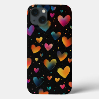 Rainbow Coloured Hearts Galaxy Black Background iPhone 13 Case