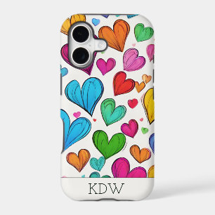 Rainbow Coloured Hearts Monogram