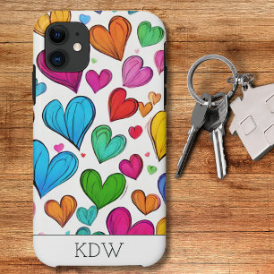 Rainbow Coloured Hearts Monogram  iPhone 11 Case