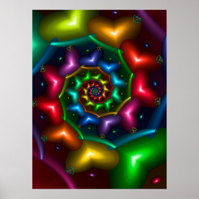 Rainbow Coloured Hearts Spiral Poster (Front)