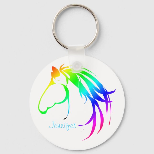 Rainbow Coloured Horse Head Logo Custom Name Key Ring (Front)