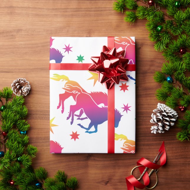 Rainbow  coloured horses  wrapping paper (Holiday Gift)