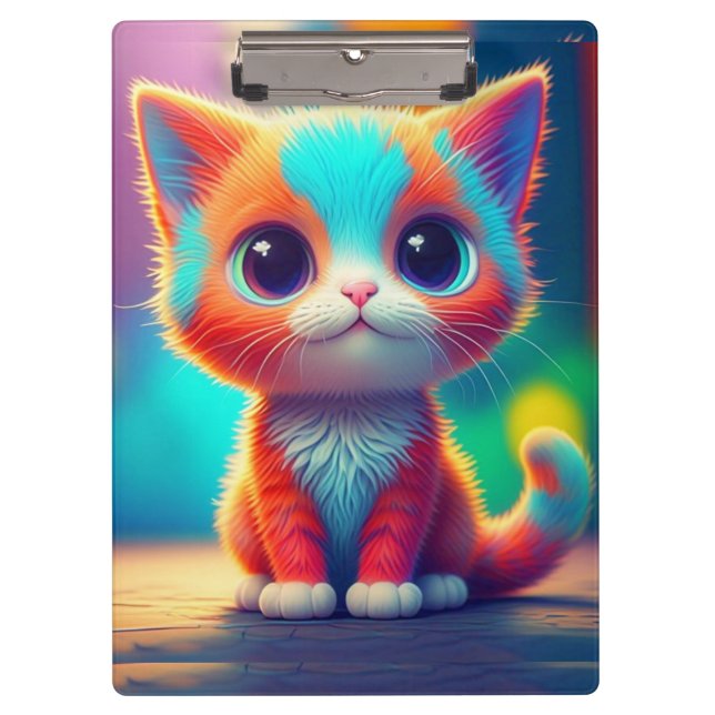 Rainbow Coloured Kitten Cartoon  Clipboard (Front)