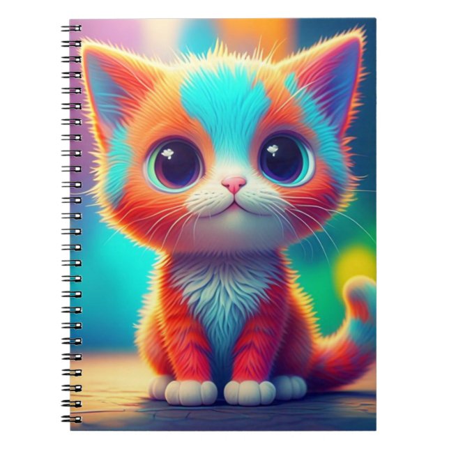 Rainbow Coloured Kitten Cartoon  Notebook (Front)