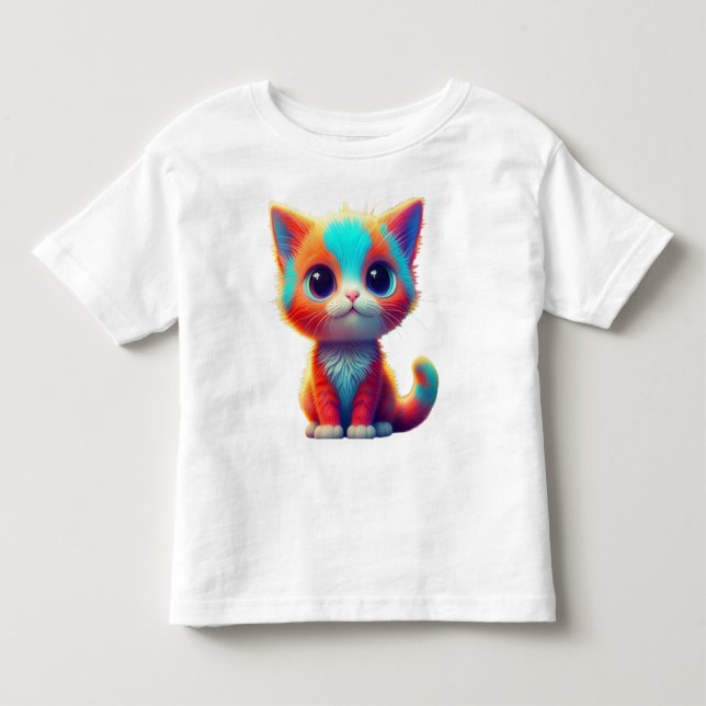 Rainbow Coloured Kitten Cartoon  T-Shirt (Front)