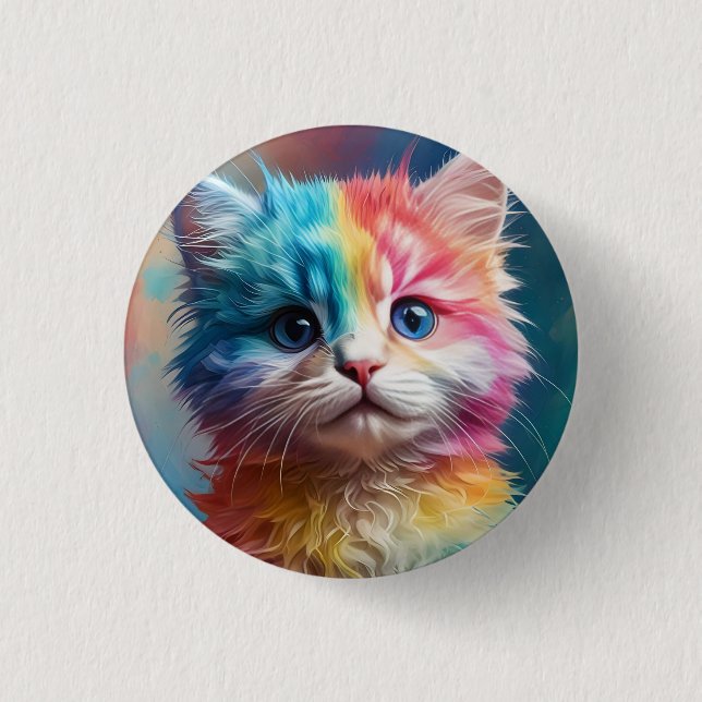 Rainbow Coloured Kitten Potrait  3 Cm Round Badge (Front)