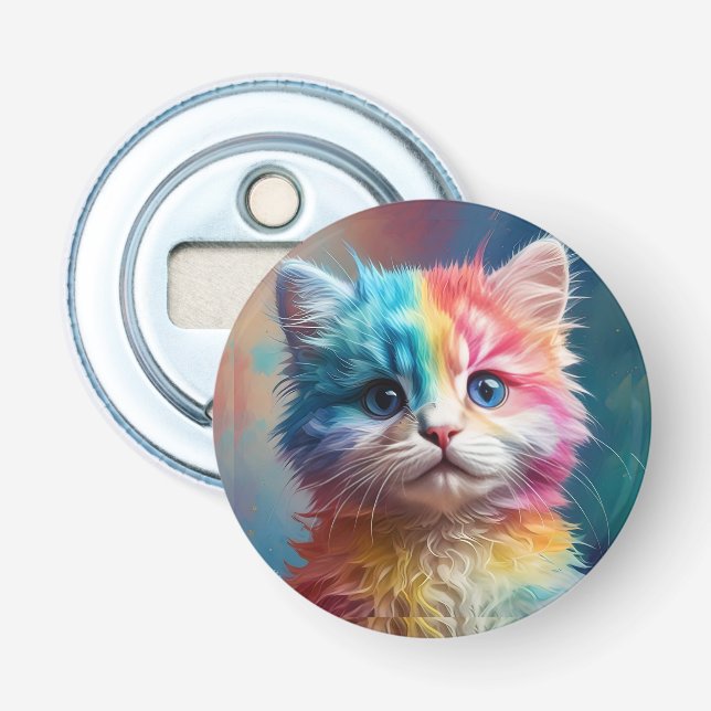 Rainbow Coloured Kitten Potrait  Bottle Opener (Front)