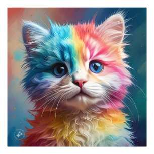 Rainbow Coloured Kitten Potrait Photo Print