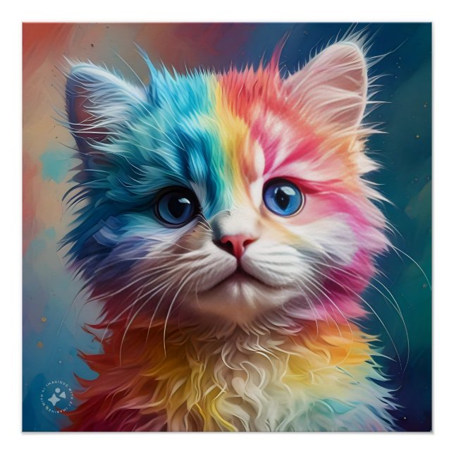 Rainbow Coloured Kitten Potrait  Poster (Front)