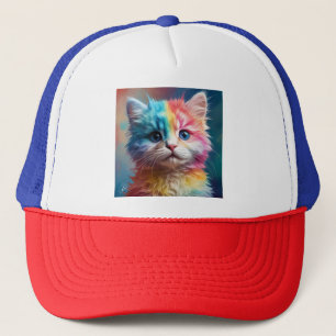Rainbow Coloured Kitten Potrait Trucker Hat