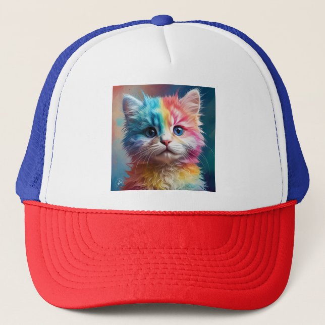 Rainbow Coloured Kitten Potrait  Trucker Hat (Front)