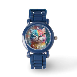 Rainbow Coloured Kitten Potrait Watch