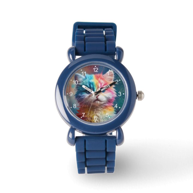 Rainbow Coloured Kitten Potrait  Watch (Front)