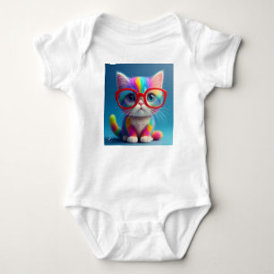 Rainbow Coloured Kitten Wearing Glasses-46568 Baby Bodysuit
