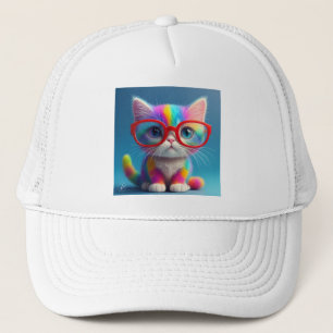 Rainbow Coloured Kitten Wearing Glasses-46568 Trucker Hat